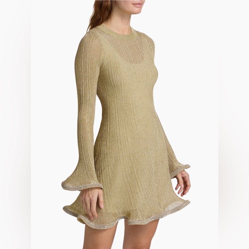 SIMKHAI Zelda Metallic Flared Hem Rib-Knit Minidress size M